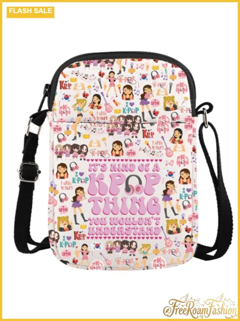 Kpop Music Fan Gift Crossbody Bag Canvas Zipper Adjustable Shoulder